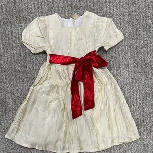 Elegant Cream Kids Costume Dress with Red Bow